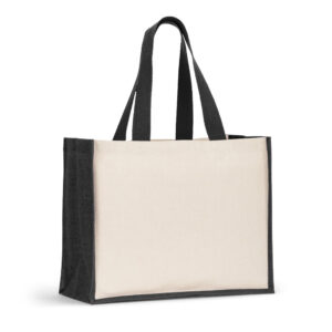 Canvas shopping bag with coloured laminated jute base – Black
