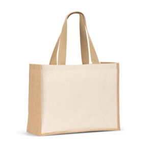 Canvas shopping bag with laminated jute base in natural shades – Beige