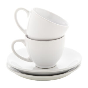 Keramikas espresso krūzīšu komplekts ar apakštasītēm, 2 gab., 90 ml – Balta