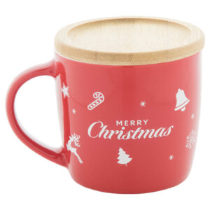 Ceramic mug with bamboo coaster in Christmas design, 370 ml – Red