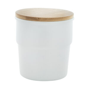 Ceramic cup with bamboo lid and matt exterior, 240 ml – White