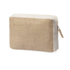 Kokvilnas un laminētas džutas kosmētikas somiņa, 200×150×60 mm – Dabīga