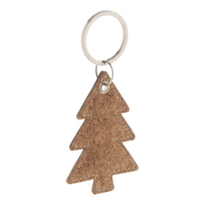 Cork and PU leather tree keyring – Natural