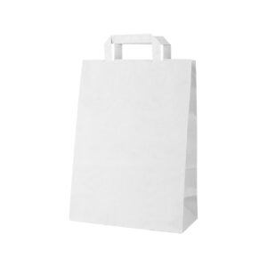 Kraftpapīra iepirkumu soma ar plakaniem rokturiem 70 g/m², 220×360×100 mm – Balta