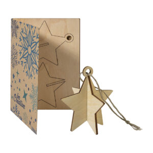 Kraft paper Christmas card with wooden Christmas tree ornament-puzzle – Dabīga, zvaigzne