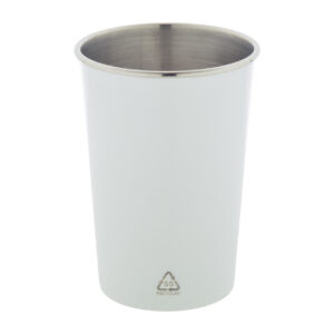 Coloured recycled stainless steel single-wall cup, 350 ml – White