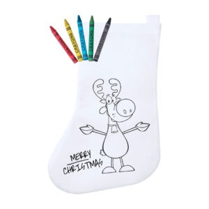 Colouring non-woven Christmas stocking with crayons – White / red
