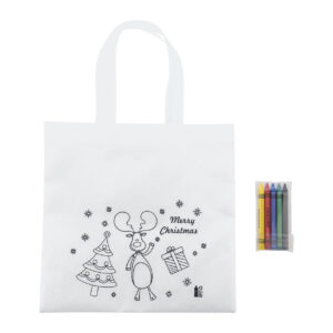 Colour-in Christmas gift cotton bag with crayons – White