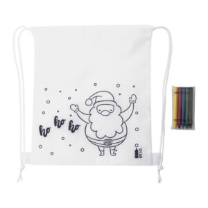 Colour-in Christmas cotton bag with drawstrings, design B – White