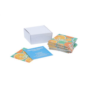 Kvadrātveida vizītkartes, matēts balts papīrs 350 g/m² – 100 gab., 64×64 mm – Balta