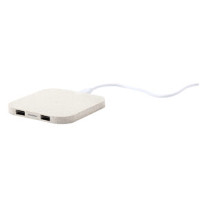 Kviešu salmu šķiedras bezvadu lādētājs ar 2 USB portiem, 10 W – Dabīga