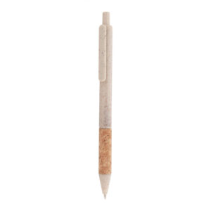 Kviešu salmu šķiedras lodīšu pildspalva ar dabīgā korķa satvērienu, ø9×142 mm – Dabīga / dabīga
