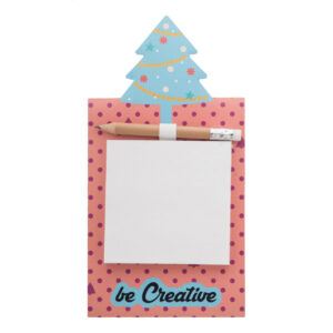 Fridge magnet with Christmas tree ornament, sticky notes and mini pencil – White