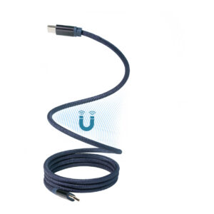 Magnetic USB-C charging and data cable made from recycled aluminium and RPET, 60 W, 100 cm – Dark blue
