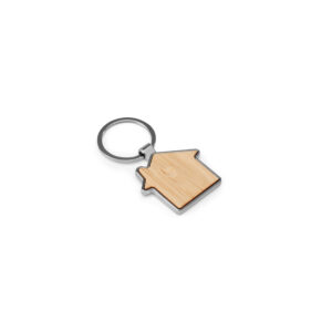 House-shaped zinc and bamboo keyring – Beige