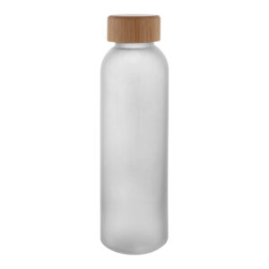 Matēta krāsaina stikla pudele ar bambusa vāciņu, 500 ml – Matēti balta
