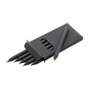 Black wooden coloured pencil set in a black paper box, 6 pcs. – Black