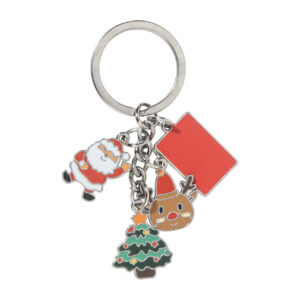 Metal keyring with 3 Christmas charms – Red
