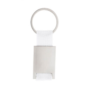 Metāla un poliestera atslēgu piekariņš, 28×65 mm – Balta / sudraba