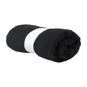 Mikrošķiedras sporta dvielis ar gumijas siksniņu, 160 g/m², 40×90 cm – Melna
