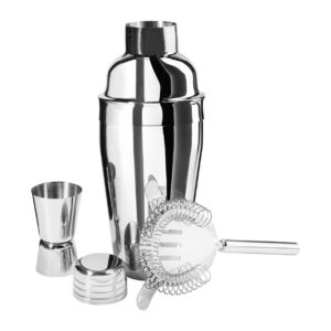 Nerūsējošā tērauda kokteiļu komplekts ar šeikeri 550 ml – 3 daļas – Sudraba