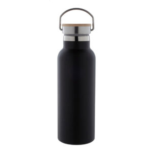 Nerūsējošā tērauda termopudele ar bambusa vāciņu-rokturi, 500 ml – Melna