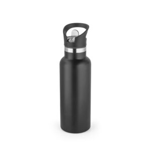 Nerūsējošā tērauda termopudele ar salmiņu – 570 ml – Melna