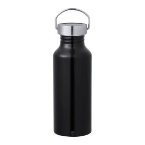 Pārstrādāta alumīnija pudele ar vāciņu-rokturi, 650 ml – Melna