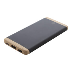 Pārstrādāta alumīnija un bambusa ārējais akumulators, 5000 mAh – Melna
