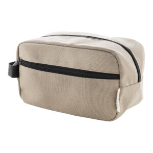 Pārstrādāta kanvas auduma kosmētikas somiņa ar diviem nodalījumiem un rokturi, 230×130×110 mm – Bēša