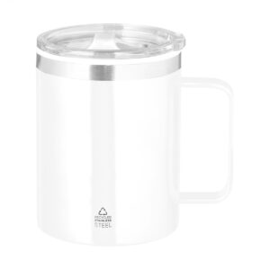 Pārstrādāta nerūsējošā tērauda termokrūze ar PP dzeramo vāciņu, 400 ml – Balta