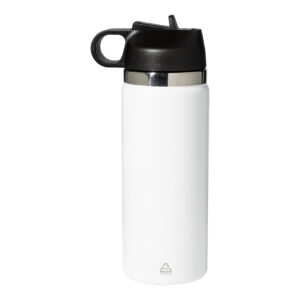 Pārstrādāta nerūsējošā tērauda termopudele ar atveramu vāciņu un salmiņu, 500 ml – Balta