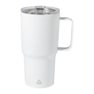 Pārstrādāta nerūsējošā tērauda vakuuma termokrūze ar PS vāciņu, 600 ml, ø85 mm – Balta