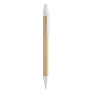 Pārstrādāta papīra lodīšu pildspalva ar bioloģiski noārdāmām PLA detaļām, ø9×137 mm – Balta / dabīga