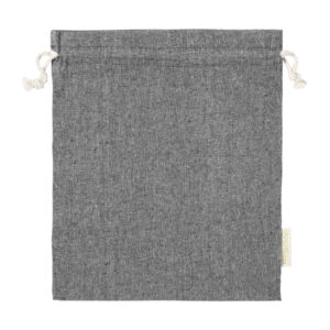 Pārstrādātas kokvilnas dāvanu maisiņš ar auklām 120 g/m², liels, 250×300 mm – Melna