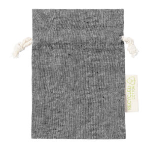 Pārstrādātas kokvilnas dāvanu maisiņš ar auklām 120 g/m², mazs, 100×140 mm – Melna