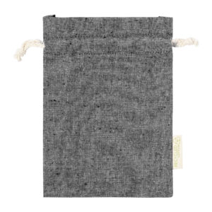 Pārstrādātas kokvilnas dāvanu maisiņš ar auklām 120 g/m², vidējs, 150×210 mm – Melna