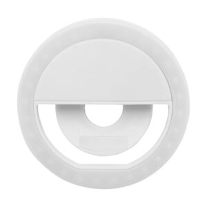 Pašbilžu gredzenveida lampa telefonam no pārstrādātas ABS plastmasas, 28 LED – Balta