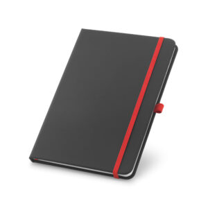 Notebook with black PU leather cover and coloured accents – A5 – Red