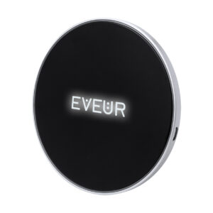 Plastmasas bezvadu lādētājs ar LED izgaismotu gravējumu, 5 W – Melna