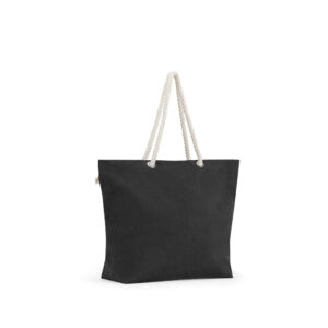 Beach bag from recycled cotton and polyester with rope handles – Black