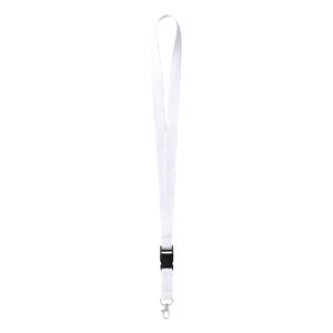 Poliestera kaklasiksna ar atvienojamu metāla karabīni, 20×550 mm – Balta