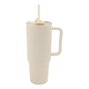 PP plastmasas termokrūze ar dzeramo vāciņu un salmiņu, 1100 ml – Dabīga