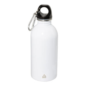 Pudele no pārstrādāta nerūsējošā tērauda ar alumīnija karabīni, 400 ml – Balta