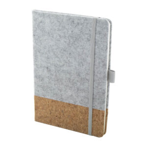 RPET felt and natural cork notebook with bookmark and pen holder – A5 – Grey