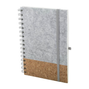 RPET felt and natural cork spiral notebook with pen holder – A5 – Grey
