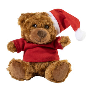 RPET plush teddy bear with T-shirt – Brūna / sarkana
