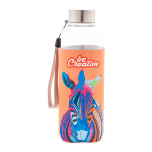 RPET pudele ar nerūsējošā tērauda vāciņu individuāli apdrukātā RPET neoprēna apvalkā, 500 ml – Balta / balta