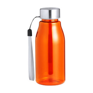 RPET bottle with stainless steel lid and carrying strap, 350 ml – Orange
