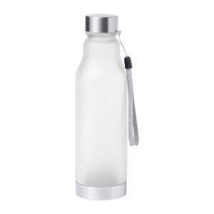 RPET bottle with carrying strap, stainless steel lid and base, 600 ml – Transparent